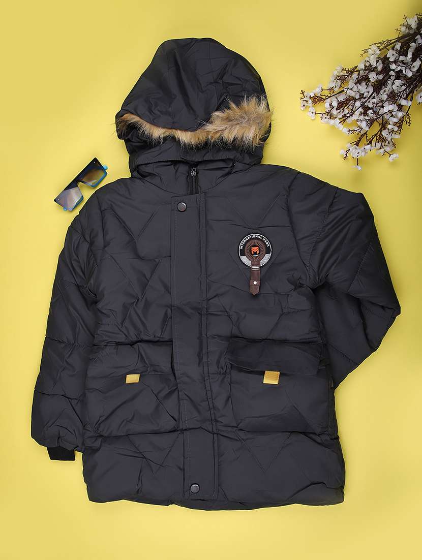 boys solid long sleeve hooded quilted jackets