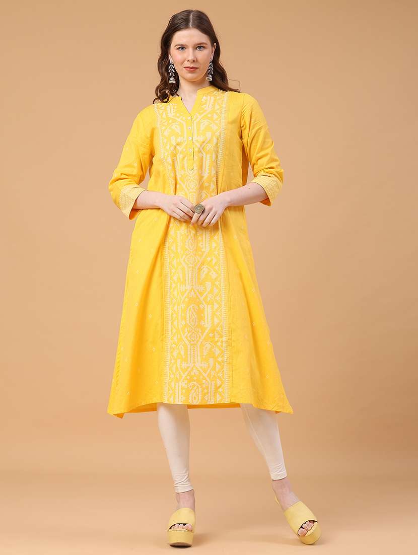 Yellow Cotton Aline Kurta - 22156953 -  Standard Image - 2