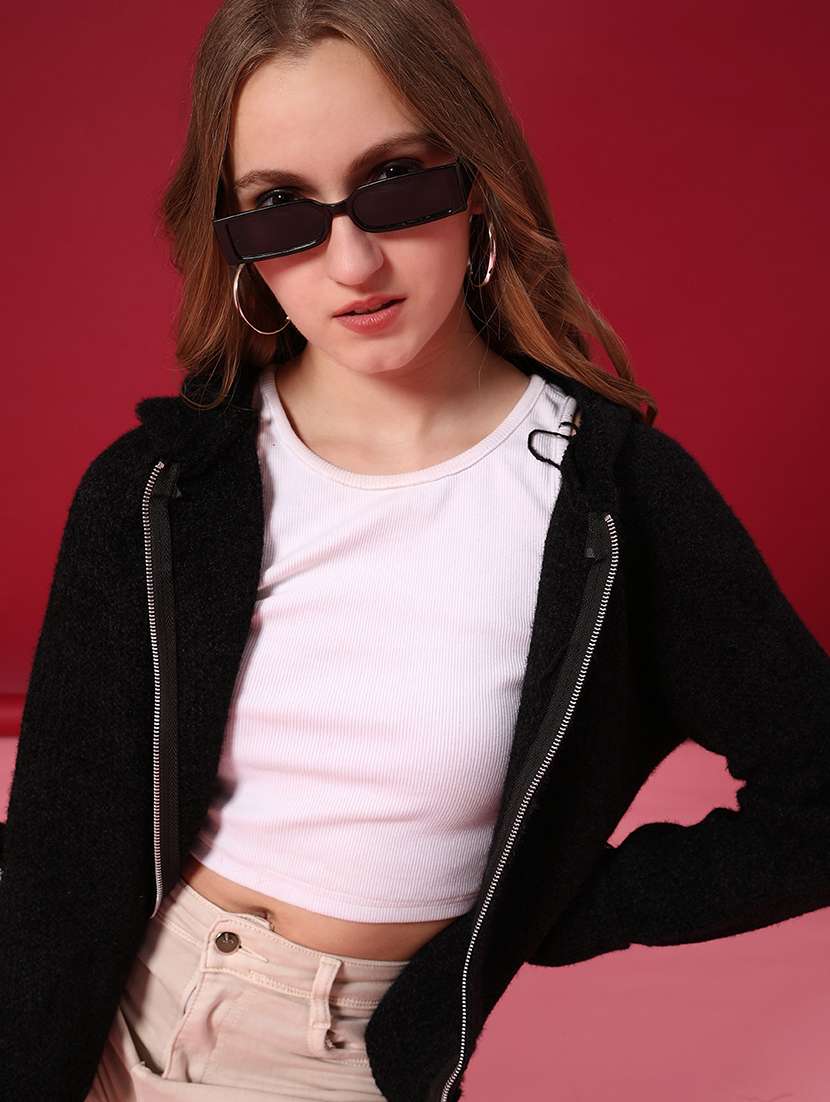 women solid long sleeve hooded sweatshirt