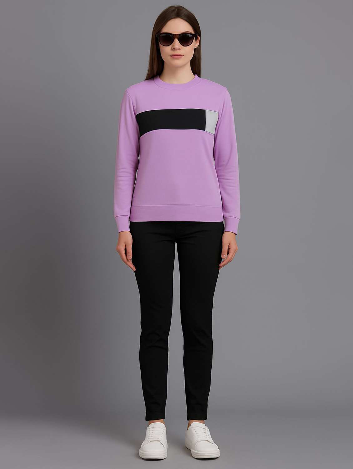 women color block long sleeve sweatshirt - 22157064 - Standard Image - 2