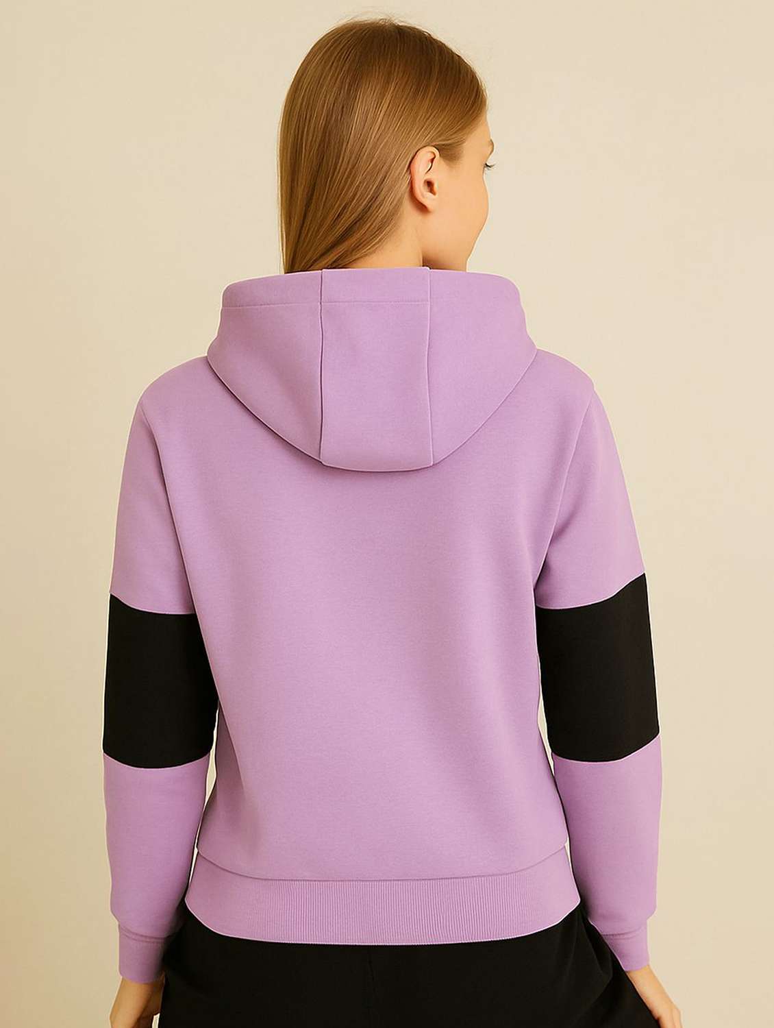 women color block long sleeve hooded sweatshirt - 22157065 - Standard Image - 2