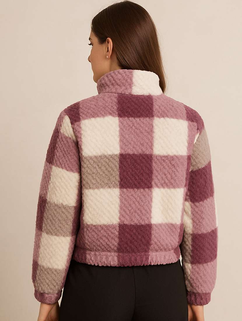 women checkered long sleeve cropped sweatshirt - 22157068 - Standard Image - 2