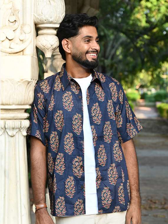 men printed short sleeve regular fit casual shirt