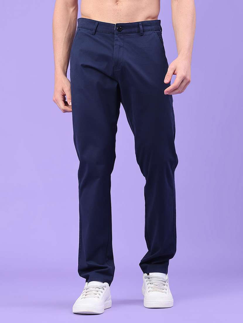 men solid mid rise chinos casual trouser