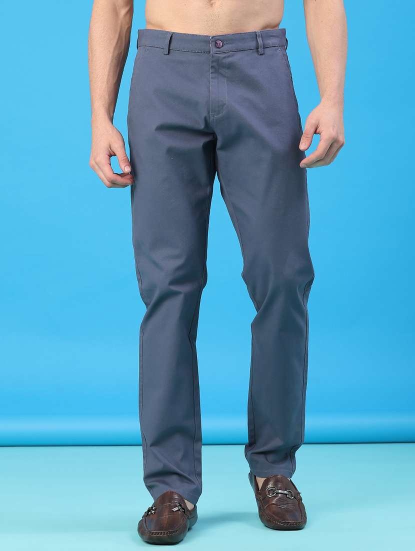 men solid mid rise chinos casual trouser