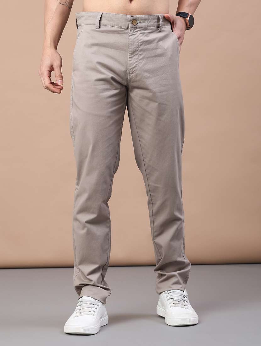 men solid mid rise chinos casual trouser