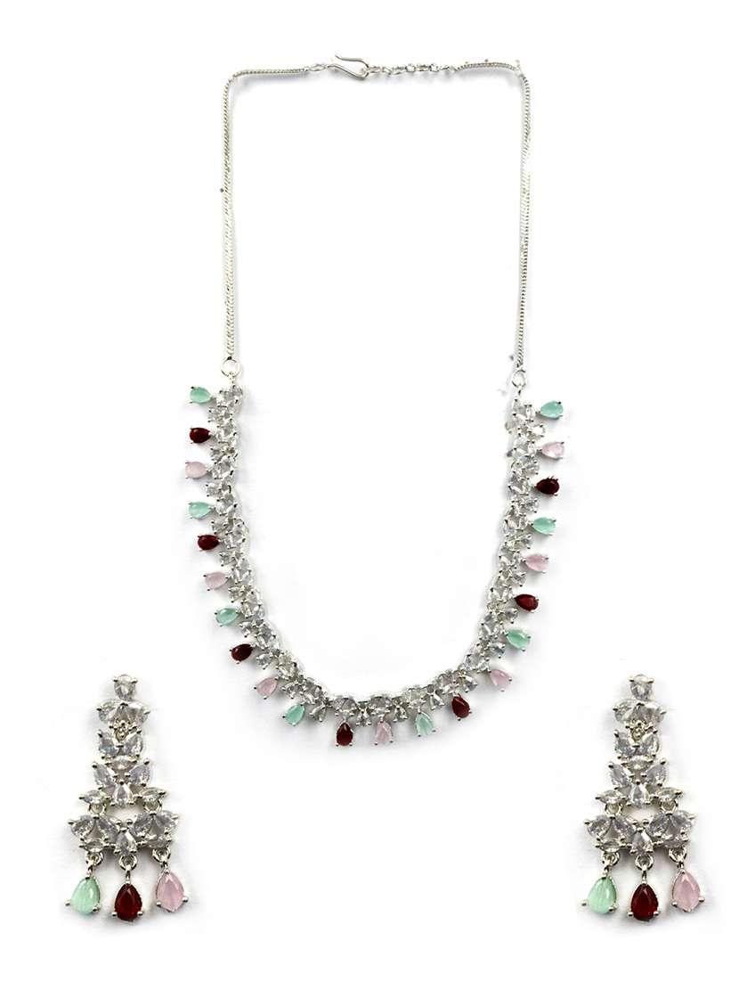 silver plated bridal necklace with earrings set - 22157486 -  Standard Image - 2