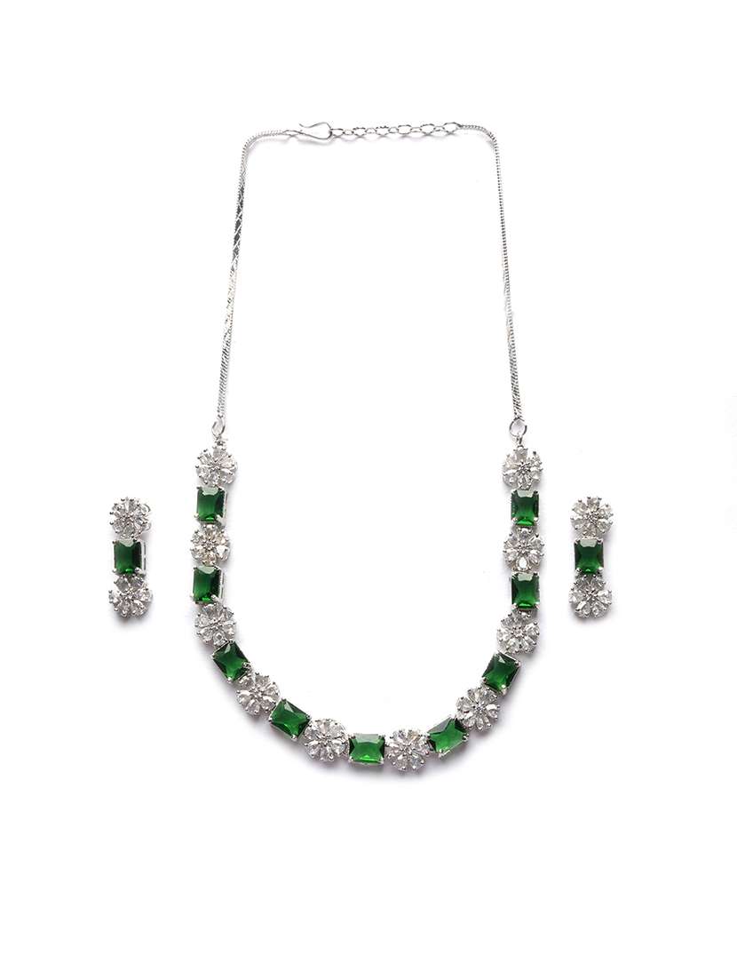 exquisite green flower motif cz sleek necklace set - 22157490 -  Standard Image - 2