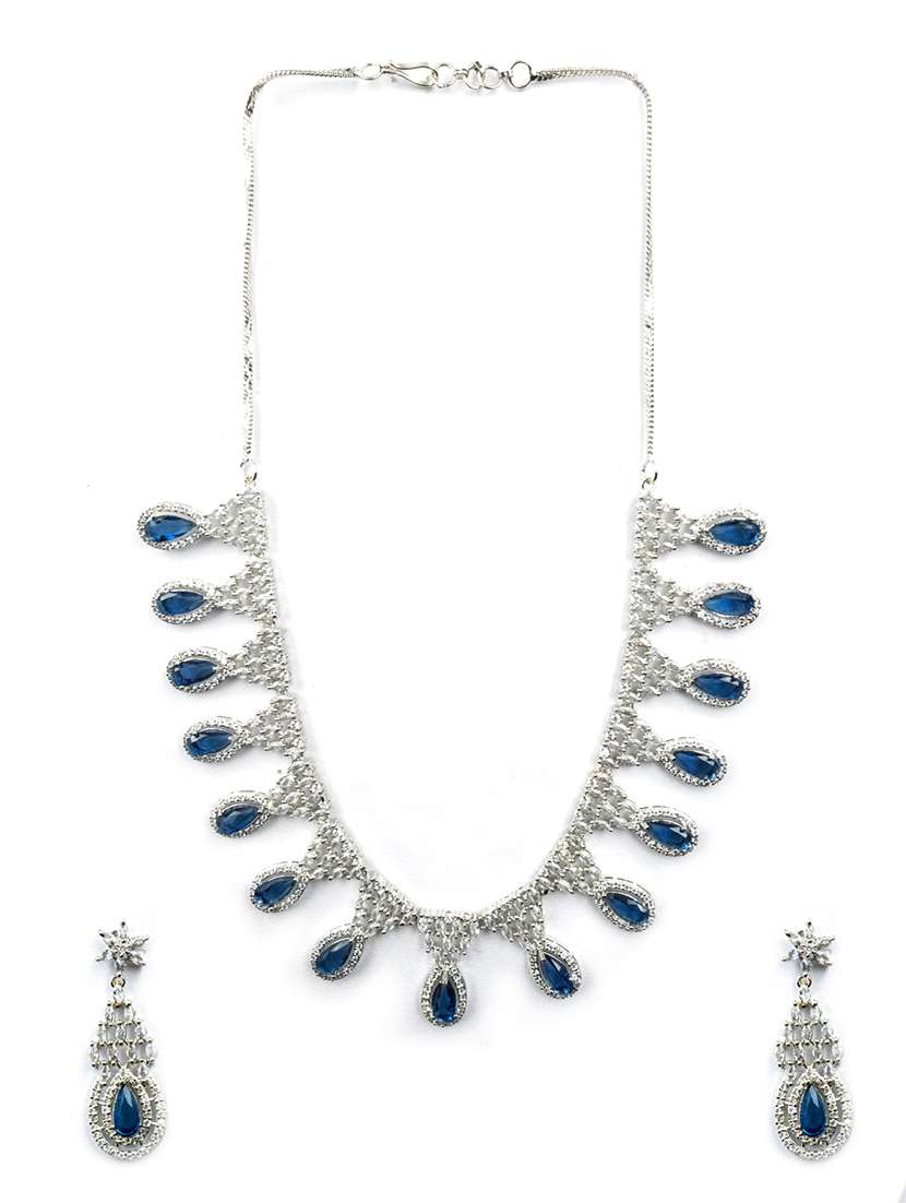 blue ad-cz tear drop necklace set - 22157493 -  Standard Image - 2