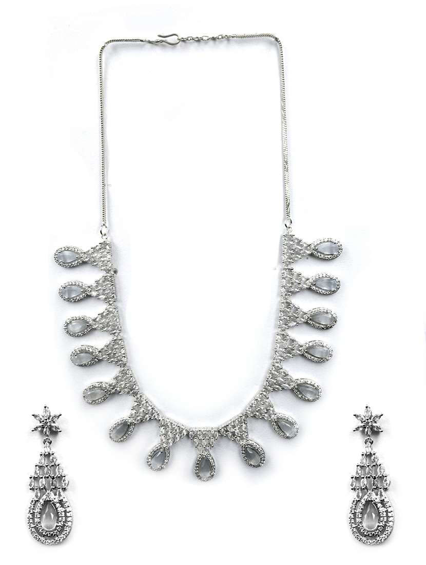grey ad-cz tear drop statement necklace set - 22157495 -  Standard Image - 2