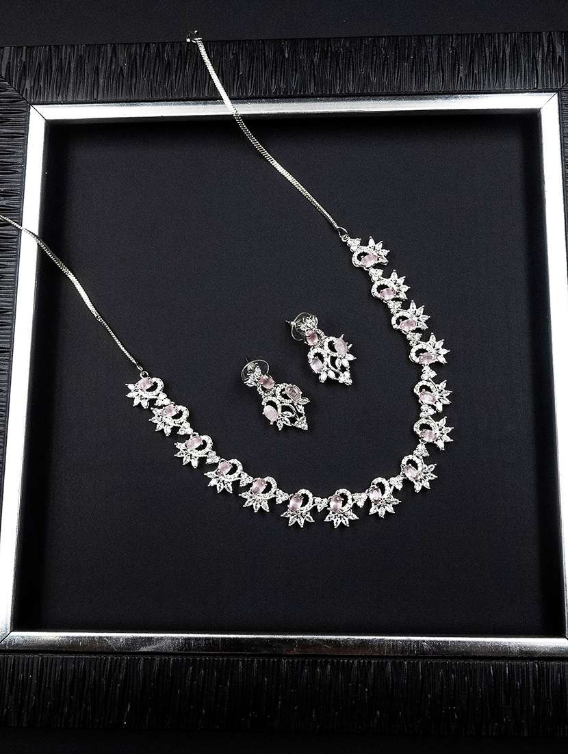 pink american diamond brass sleek necklace set