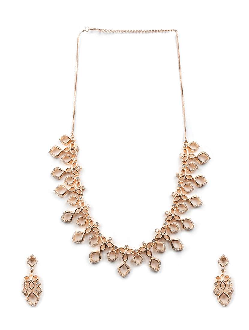 glamourous rose gold plated diamond necklace set diamond necklace set - 22157507 -  Standard Image - 2