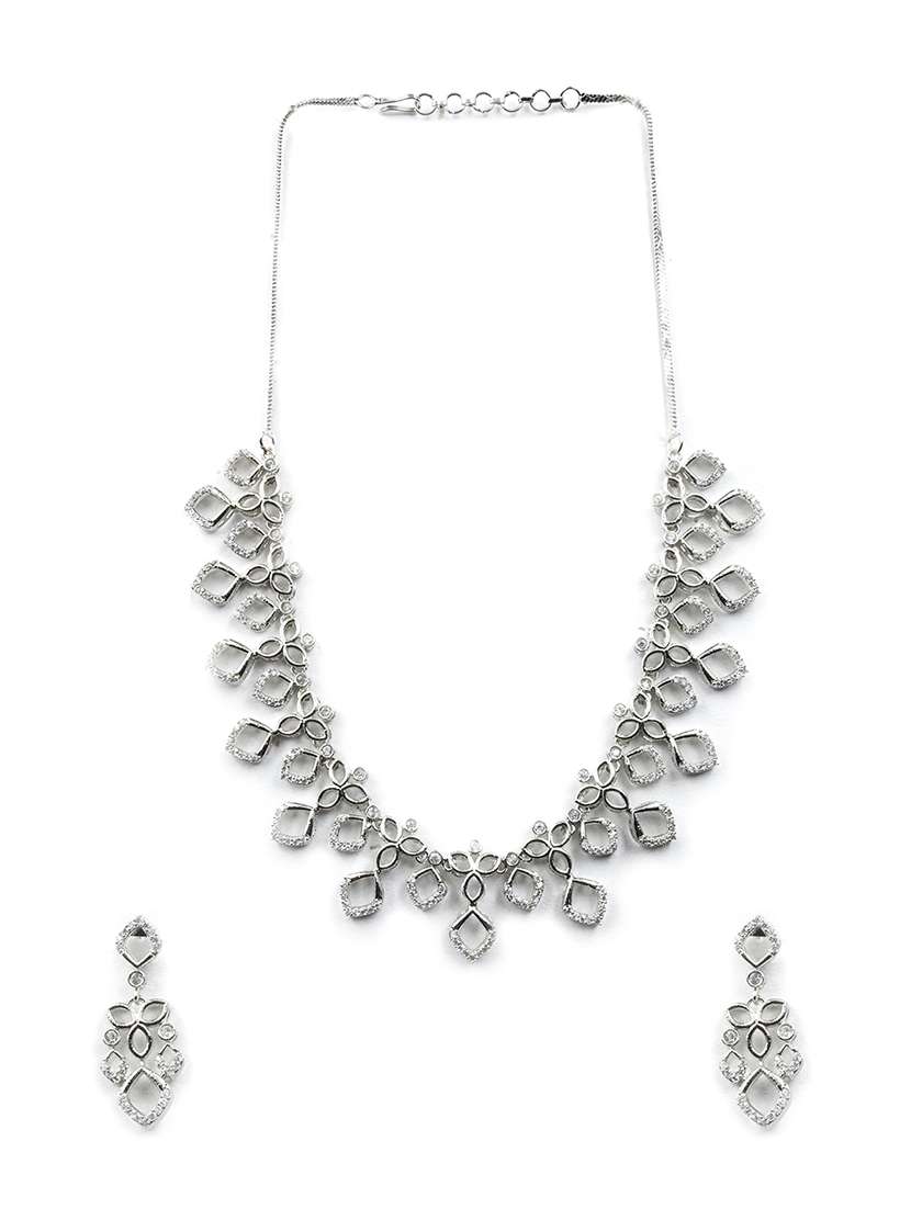 glamourous silver plated diamond necklace set - 22157508 -  Standard Image - 2