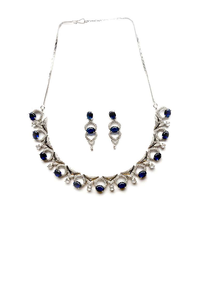 sleek cut work blue cz ad necklace - 22157520 -  Standard Image - 2