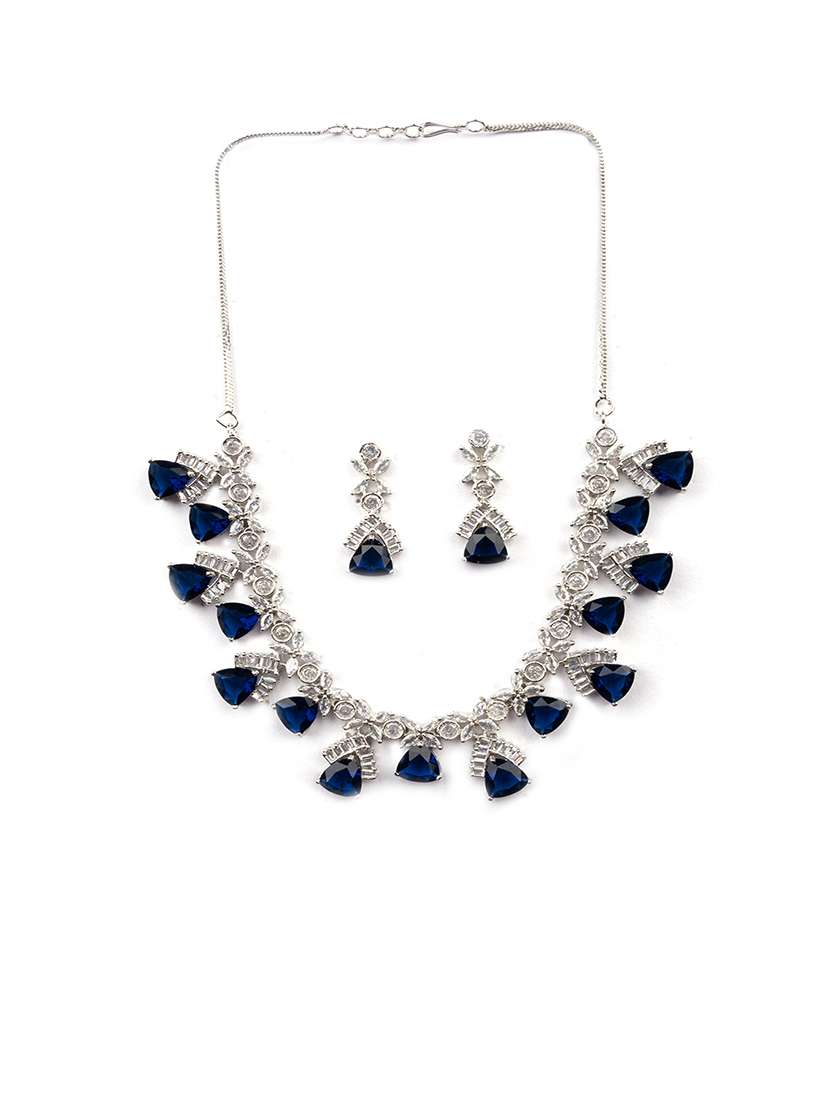 blue cz ad necklace set for glamorous look - 22157522 -  Standard Image - 2