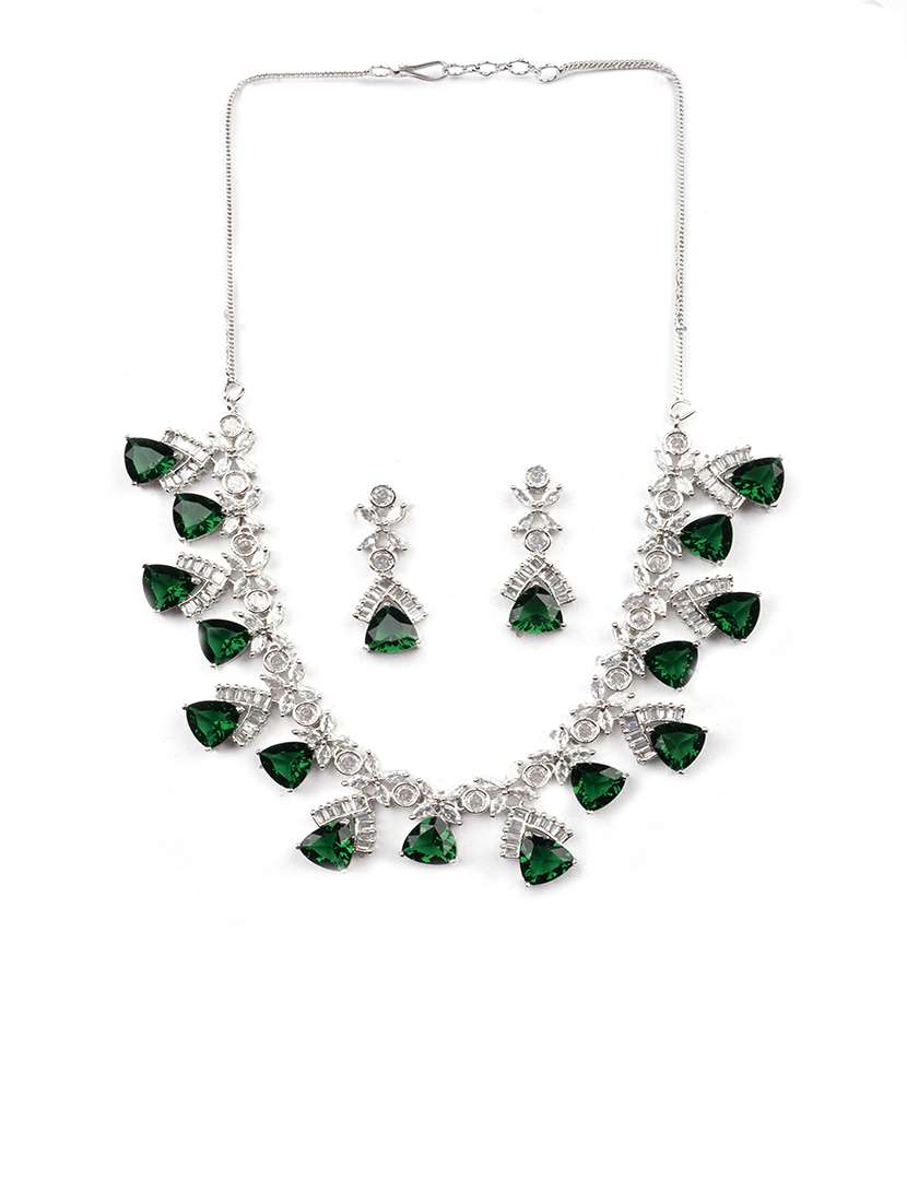 green cz ad necklace set for glamorous look - 22157523 -  Standard Image - 2