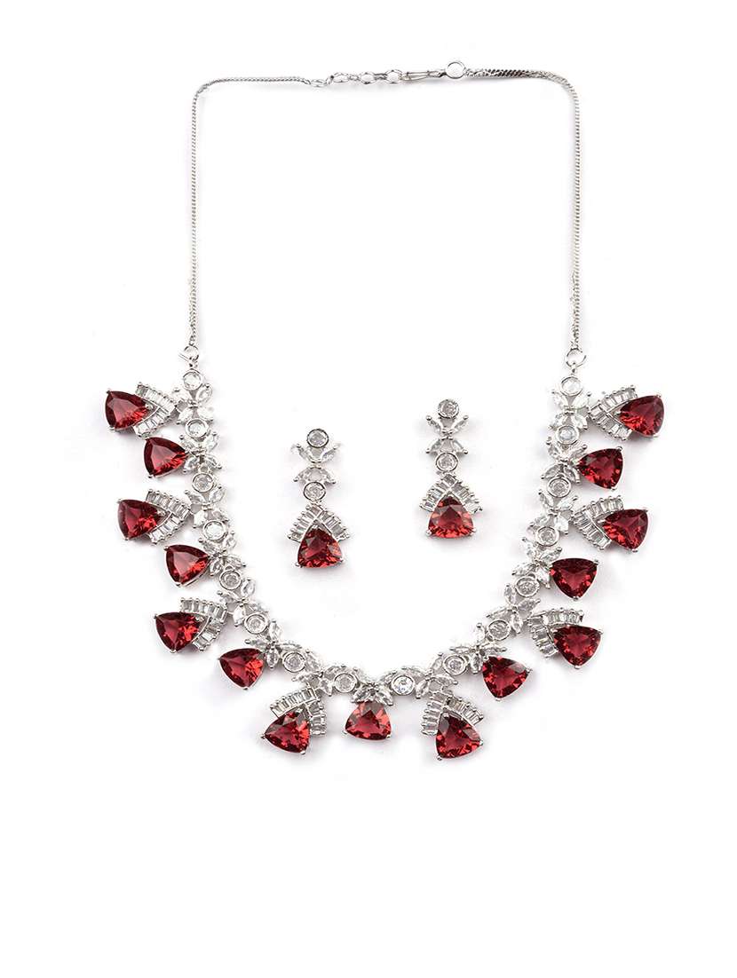 red cz ad necklace set for glamorous look - 22157524 -  Standard Image - 2