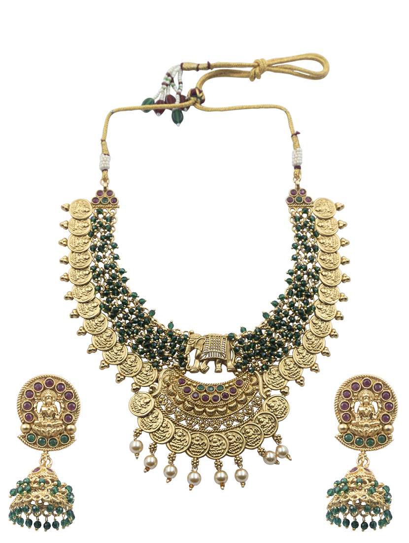 unique gold plated gajanan green hydra beads necklace set - 22157532 -  Standard Image - 2