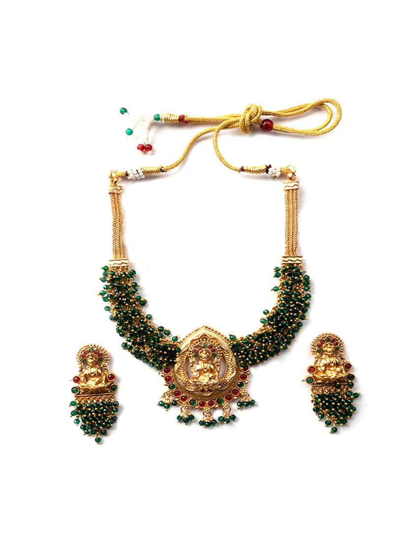 exquisite green hydra beads laxmi temple necklace set - 22157535 -  Standard Image - 2