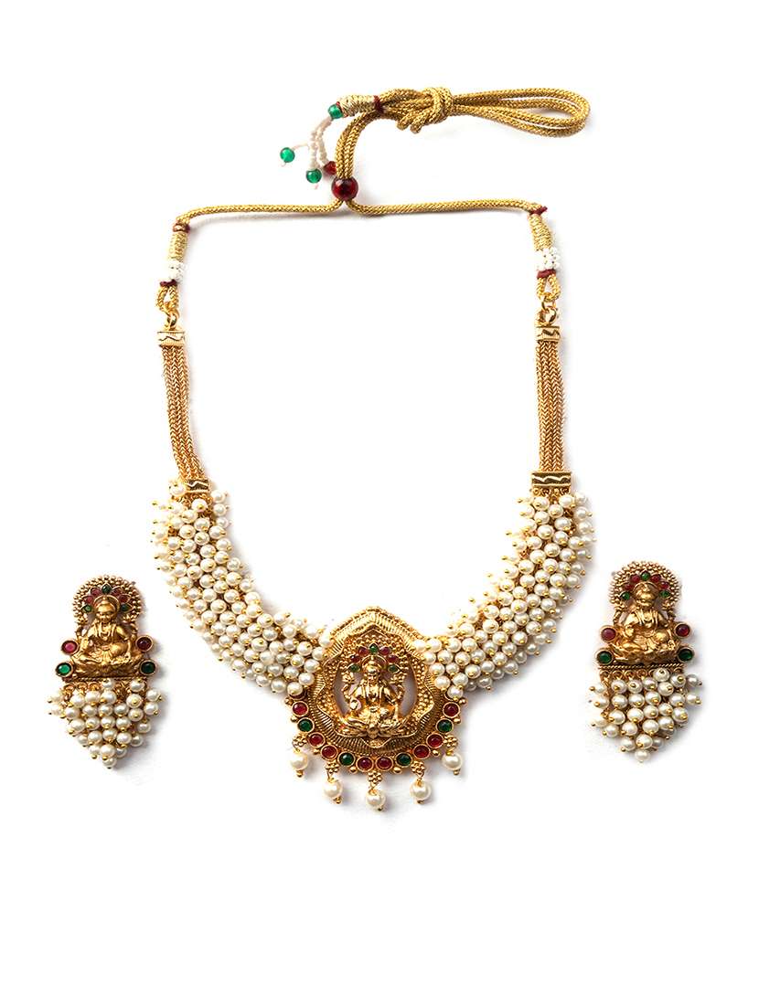 exquisite white hydra beads laxmi temple necklace set - 22157536 -  Standard Image - 2