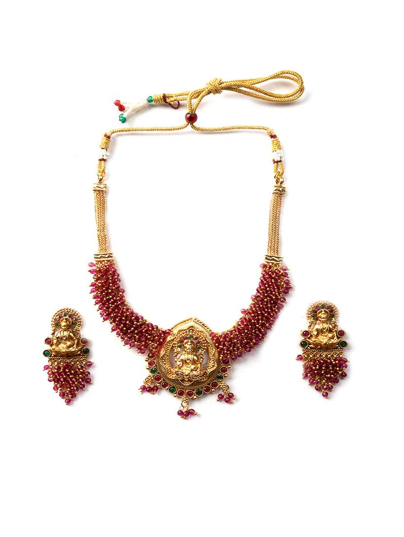 exquisite red hydra beads laxmi temple necklace set - 22157538 -  Standard Image - 2