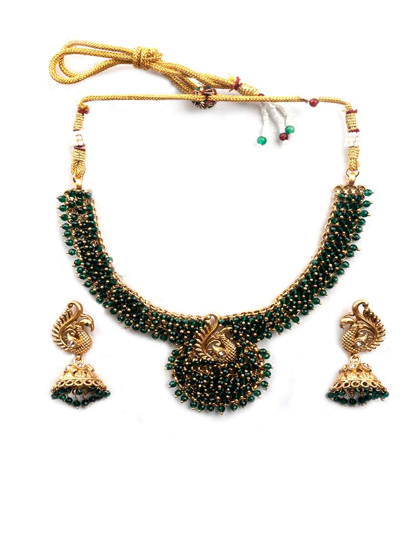 green beaded party wear alloy necklace - 22157555 -  Standard Image - 2
