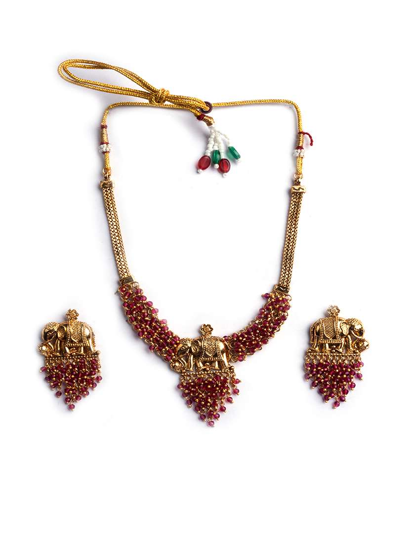 gold plated gaj necklace set with red hydra beads - 22157560 -  Standard Image - 2