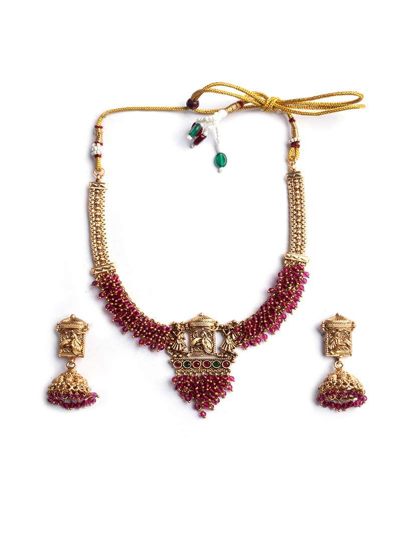 gold plated red hydra beads barati necklace set - 22157564 -  Standard Image - 2