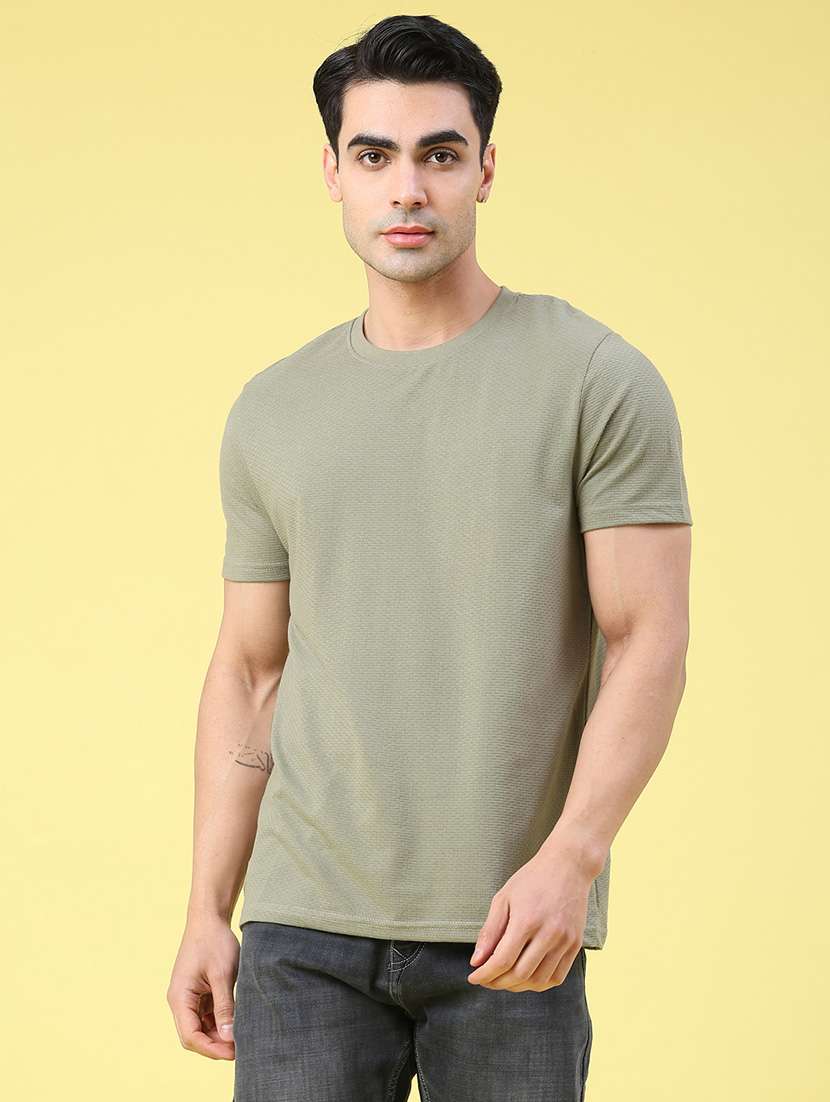 Men Self Design Short Sleeve Slim Fit T-shirt - 22157780 -  Standard Image - 2