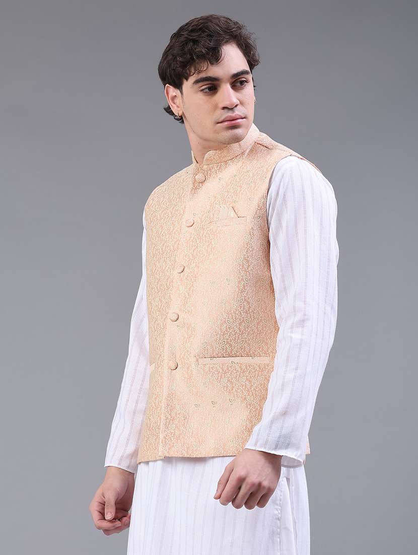 men self design mandarin neck regular fit nehru jacket - 22158193 -  Standard Image - 2