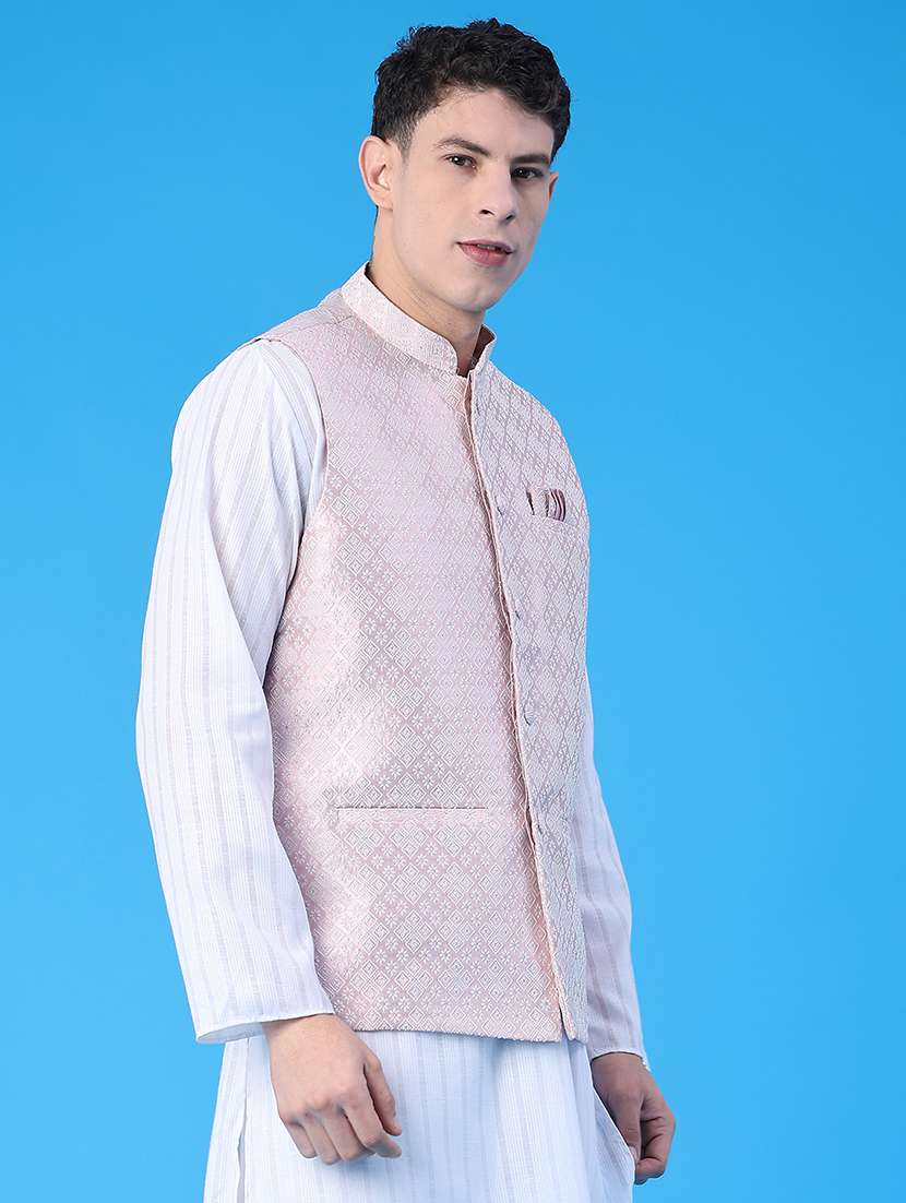 men self design mandarin neck regular fit nehru jacket - 22158194 -  Standard Image - 2