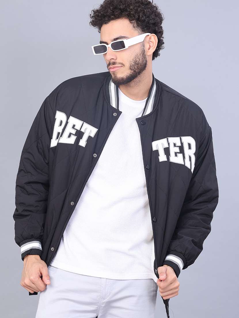 men typographic long sleeve puffer jacket