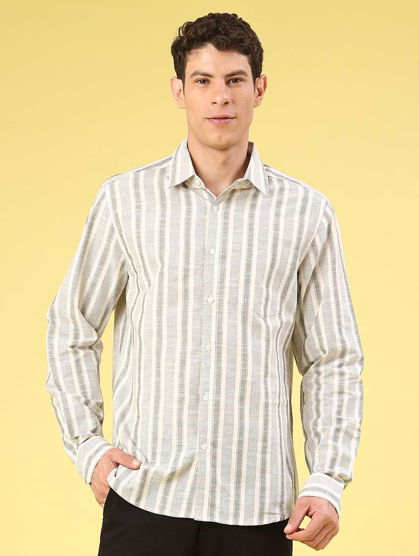 men striped long sleeve regular fit casual shirt