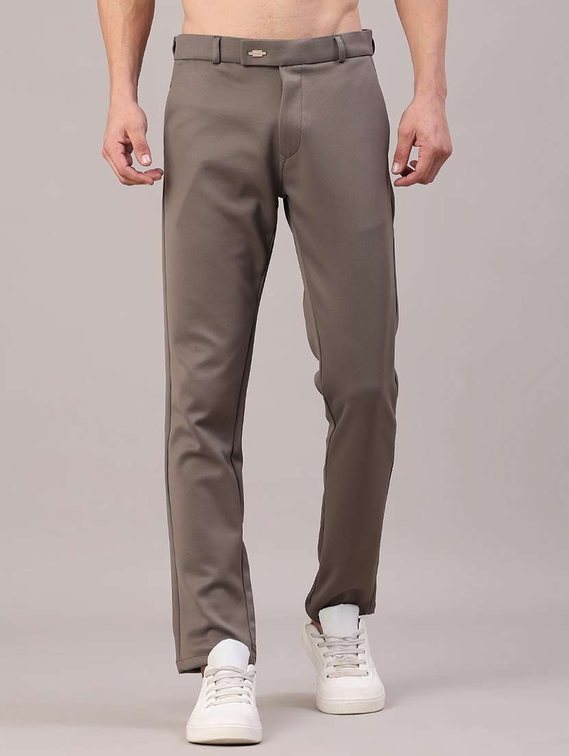 men solid mid rise chinos casual trouser