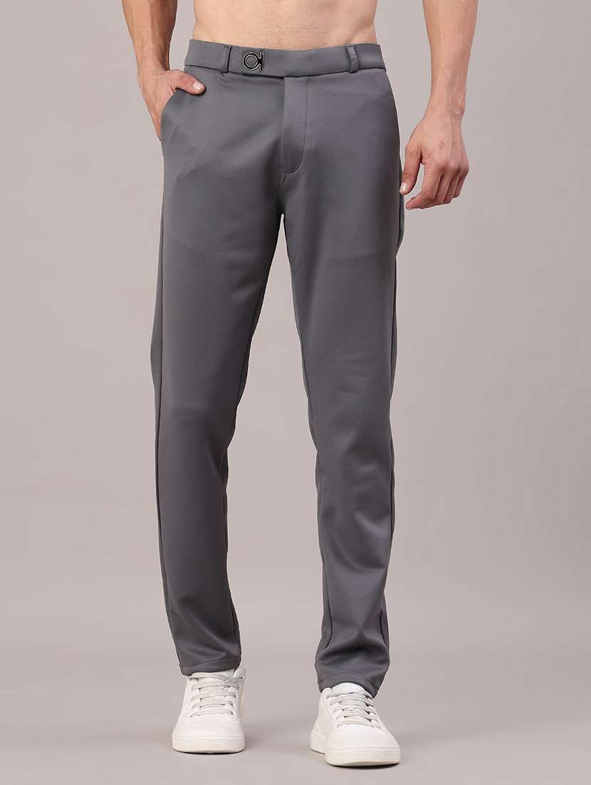 men solid mid rise chinos casual trouser