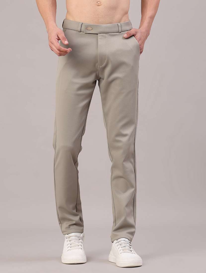 men solid mid rise chinos casual trouser
