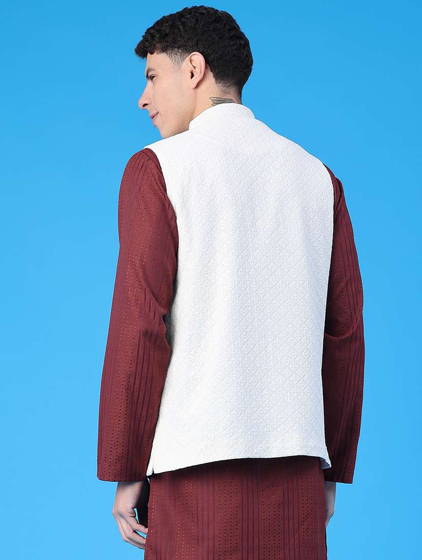 men self design mandarin neck regular fit nehru jacket - 22158515 -  Standard Image - 2