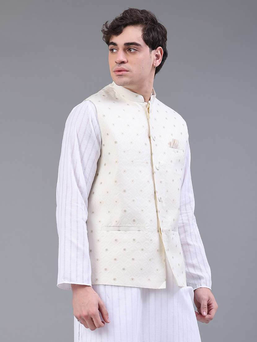 men self design mandarin neck regular fit nehru jacket - 22158517 -  Standard Image - 2