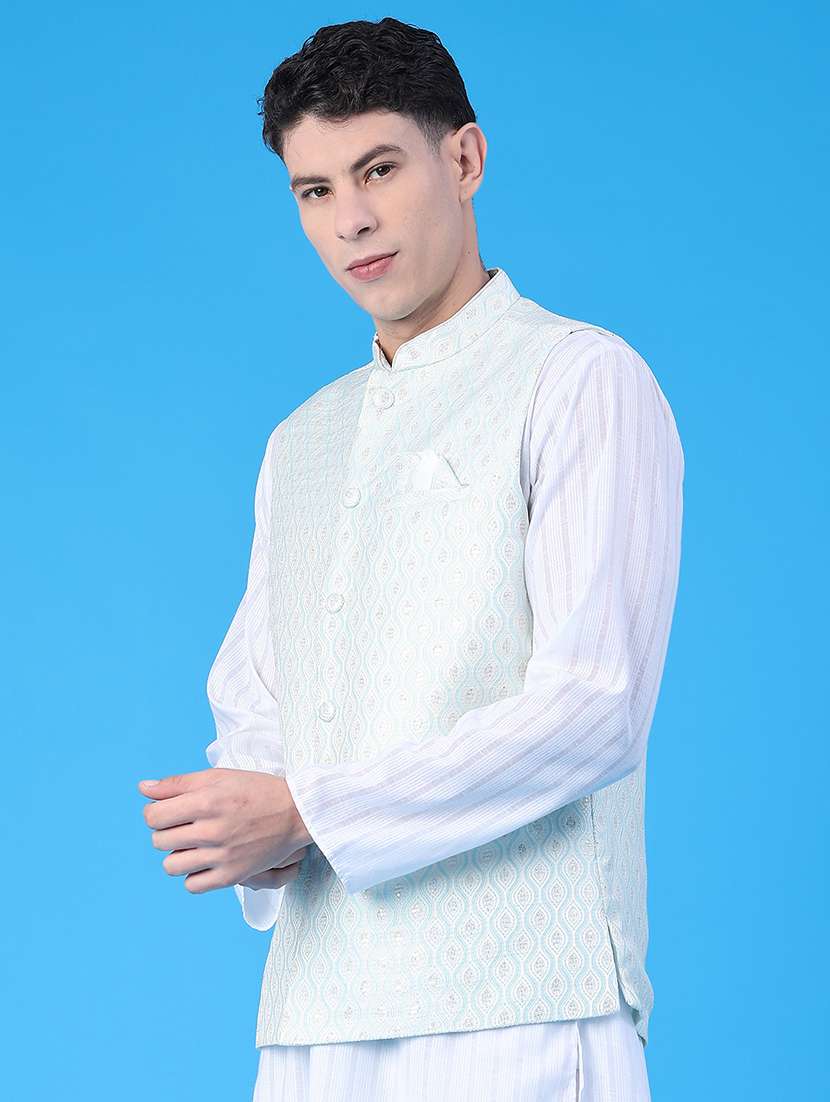 men self design mandarin neck regular fit nehru jacket - 22158520 -  Standard Image - 2