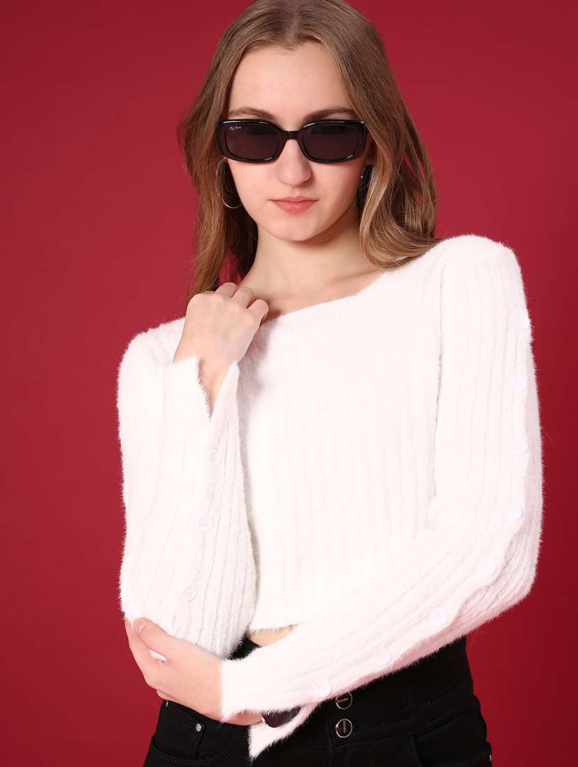 women solid long sleeve crop pullover