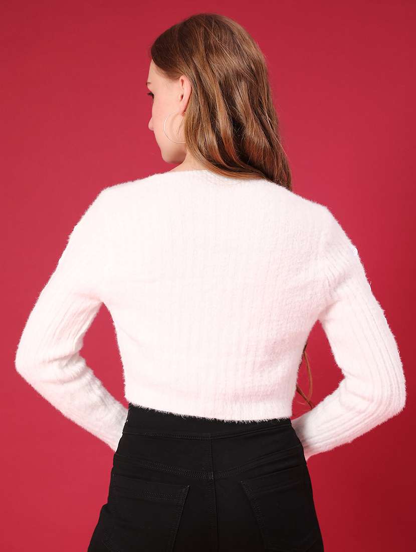 women solid long sleeve crop pullover - 22158552 -  Standard Image - 2