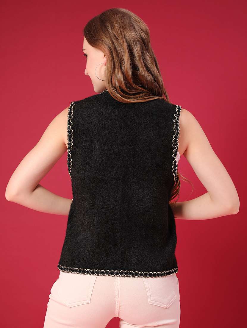 women self design sleeveless cardigan - 22158576 -  Standard Image - 2