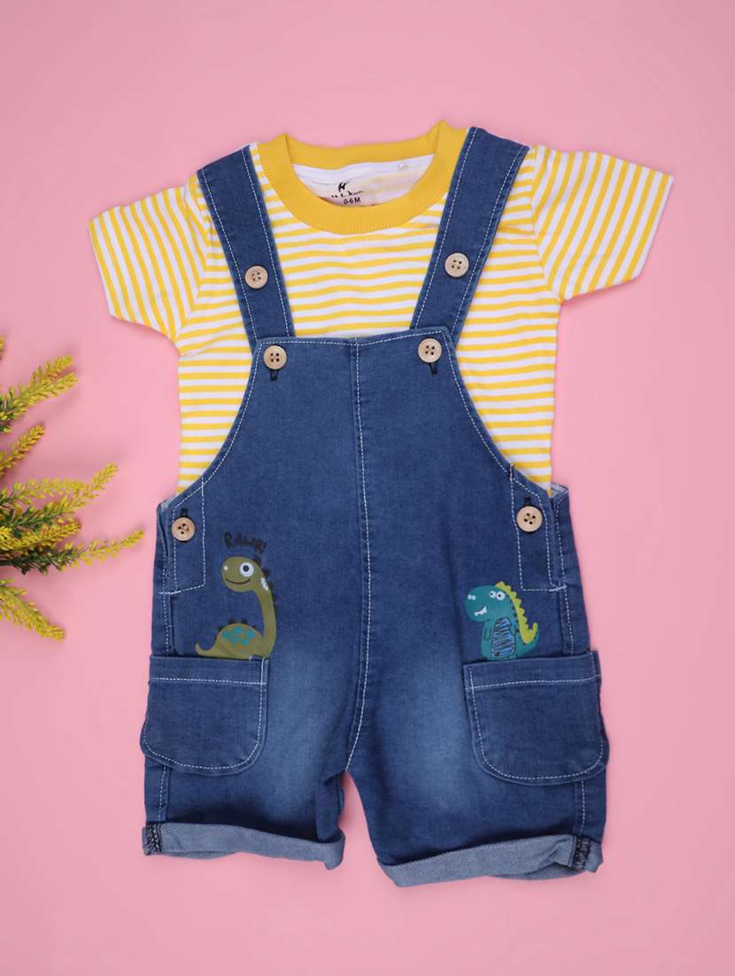 boys printed t-shirt and dungree set