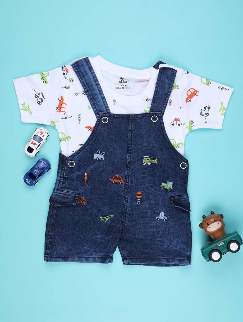 boys printed t-shirt and dungree set