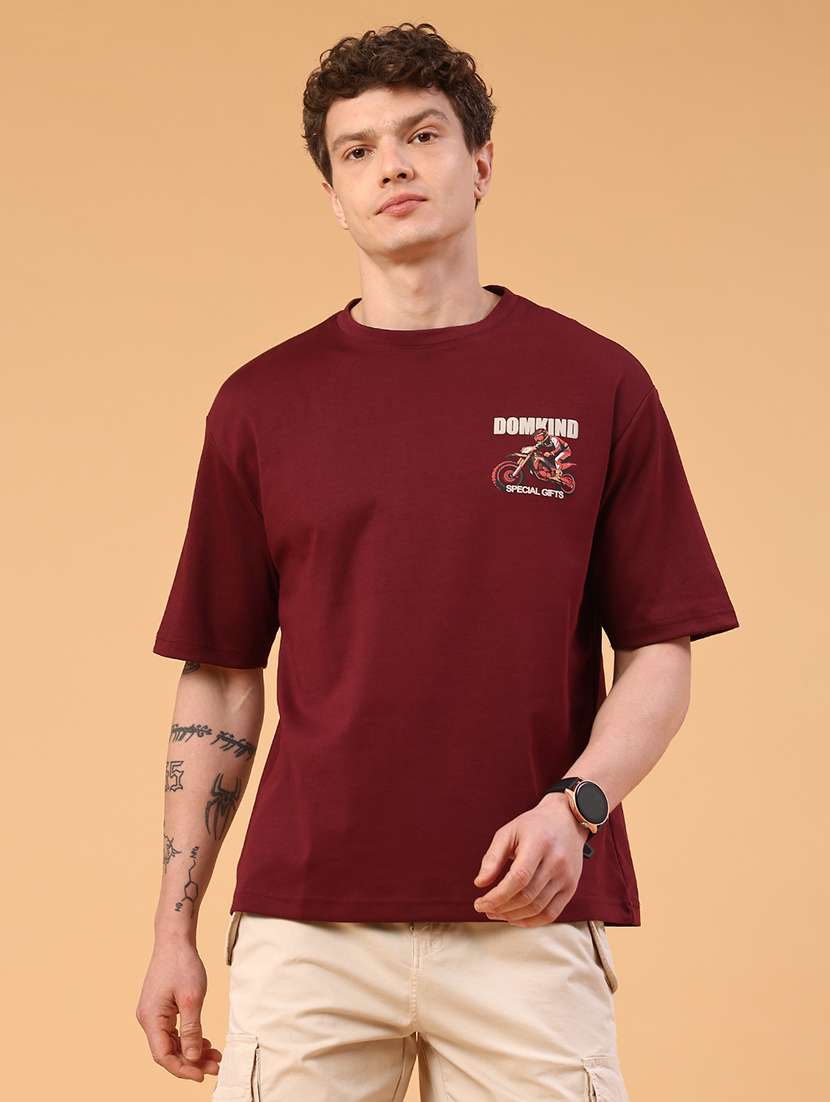 men maroon cotton blend plain t-shirt - 22159177 -  Standard Image - 2