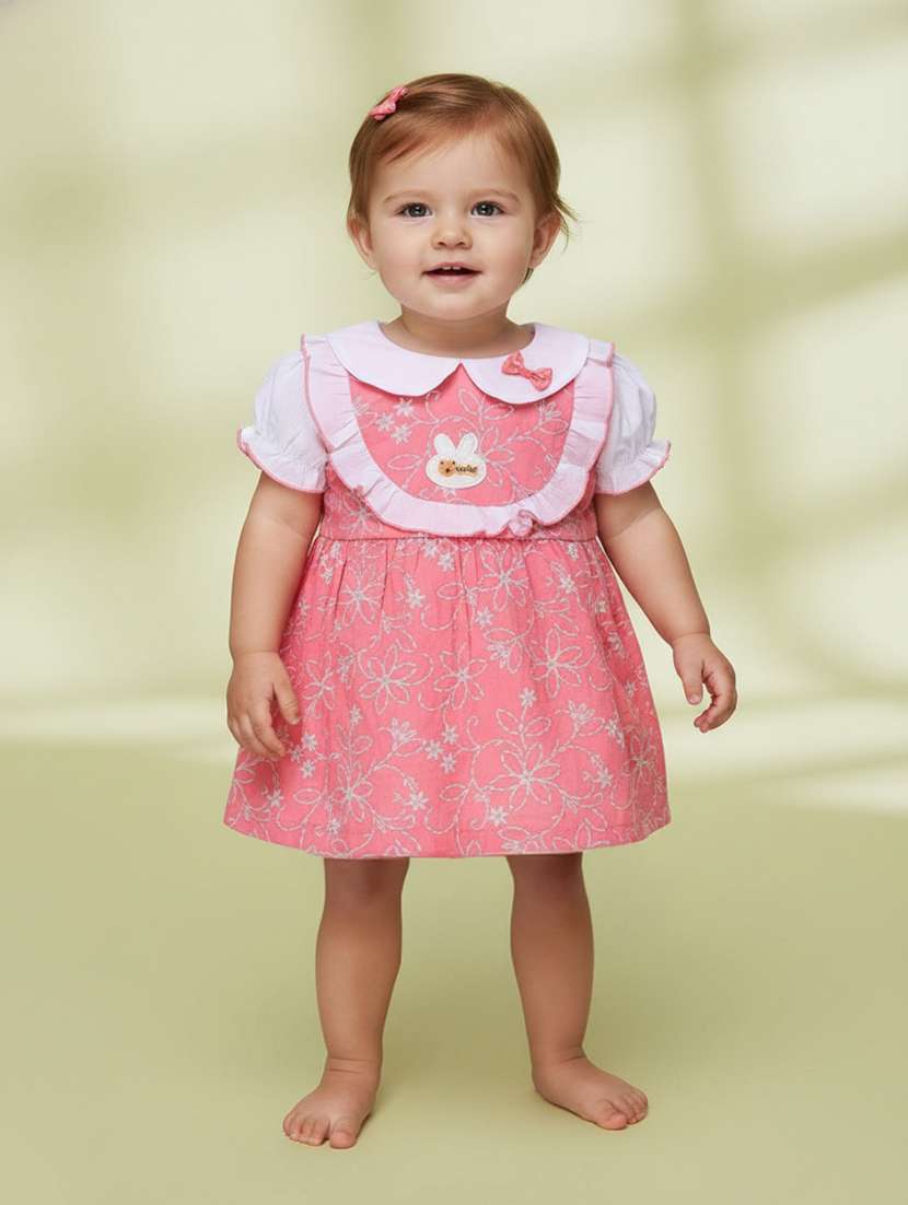 girls printed puff sleeves frock with bloomer