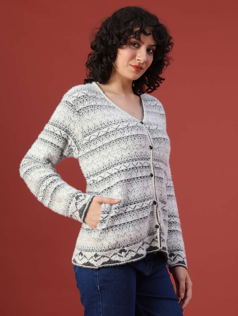 women self design long sleeve cardigan - 22159619 -  Standard Image - 2