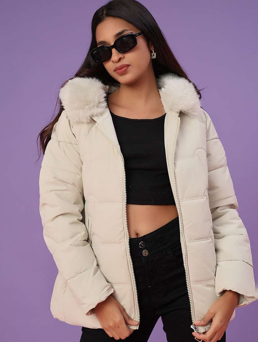 women solid long sleeve puffer jacket