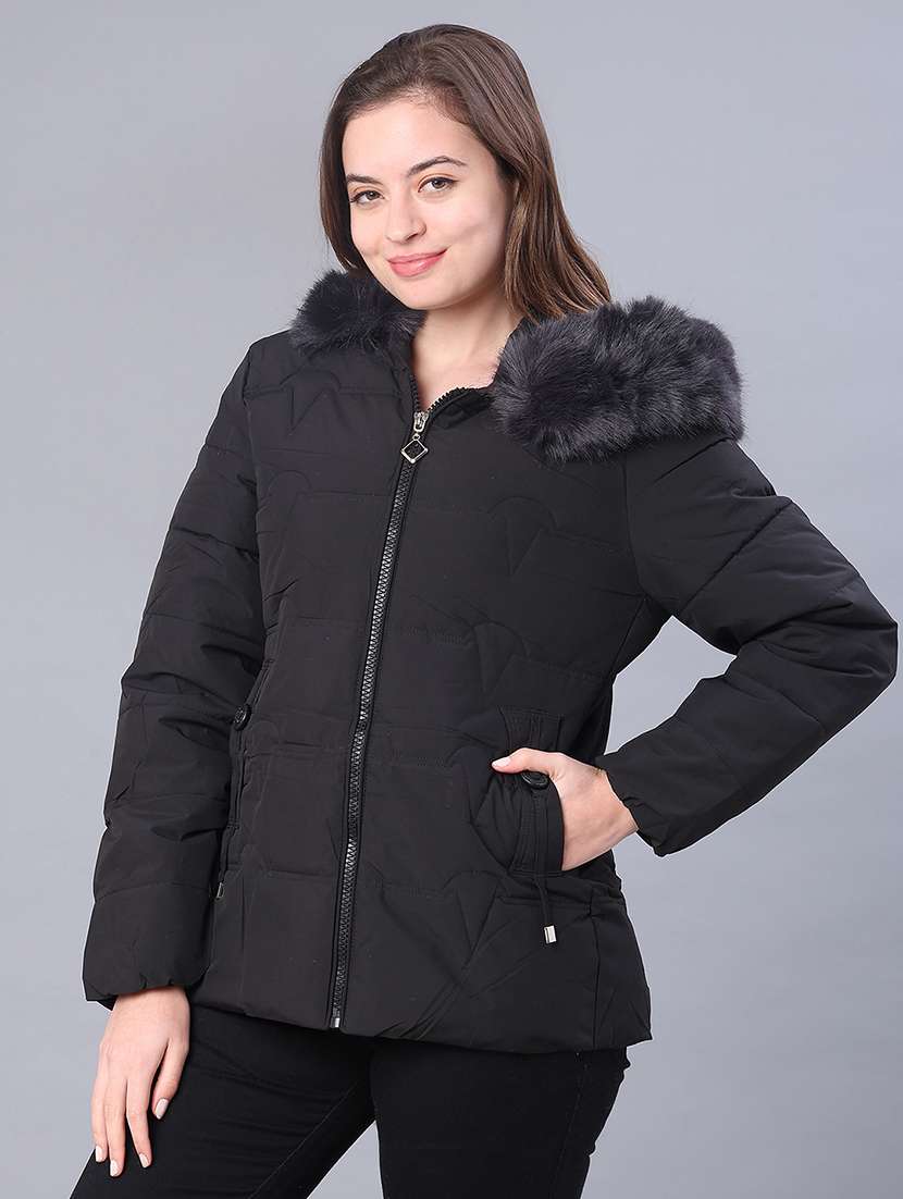 women solid long sleeve puffer jacket - 22159646 -  Standard Image - 2