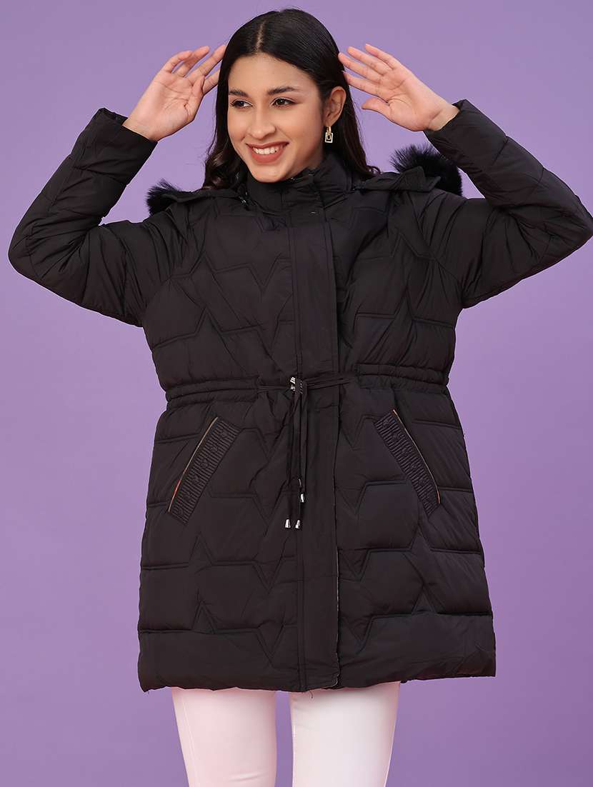 women solid long sleeve puffer jacket - 22159655 -  Standard Image - 2